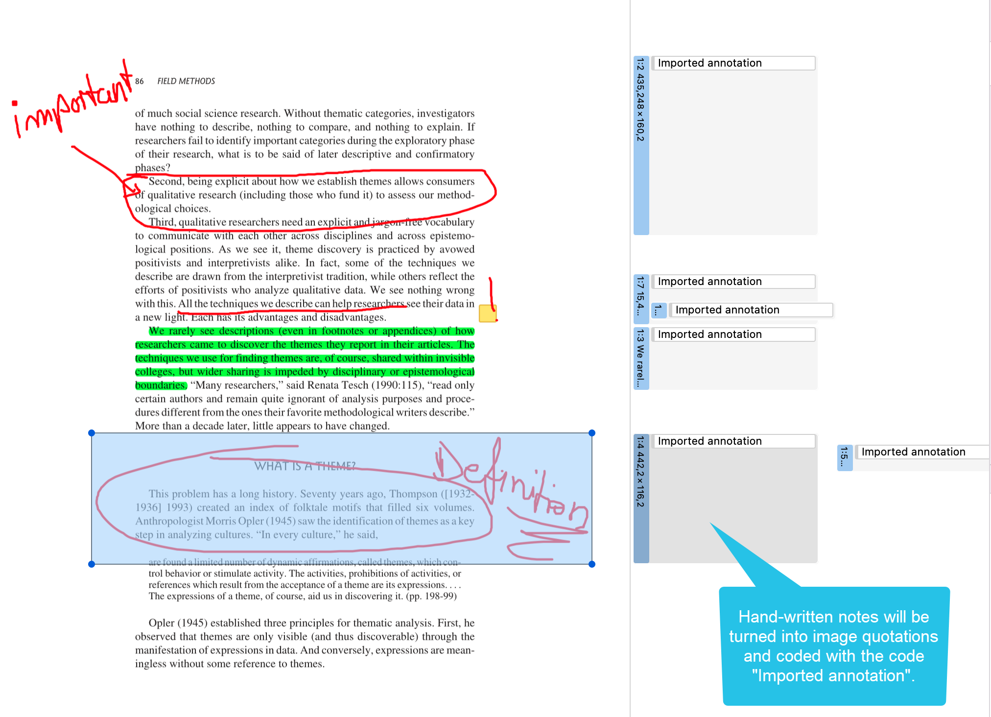 Imported PDF documents with handwritten annotations