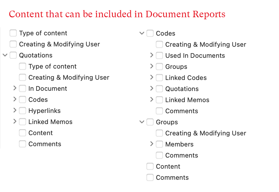 Optional Content for Document Reports