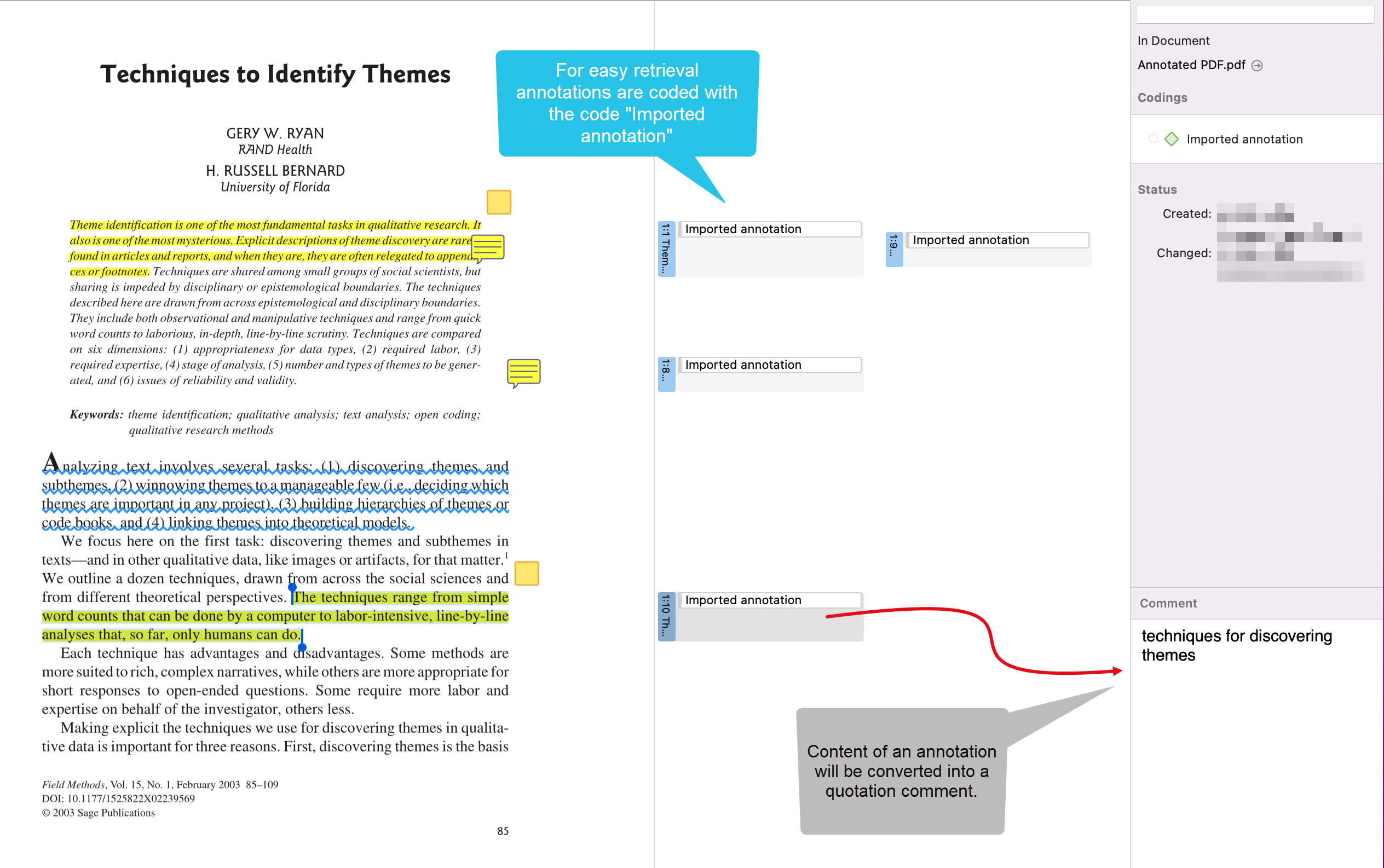 Imported PDF documents with annotations