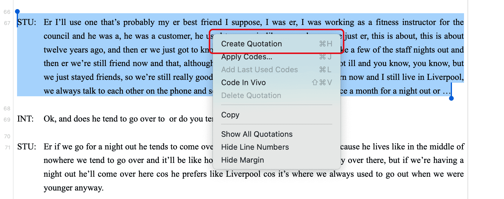 Creating Text Quotation