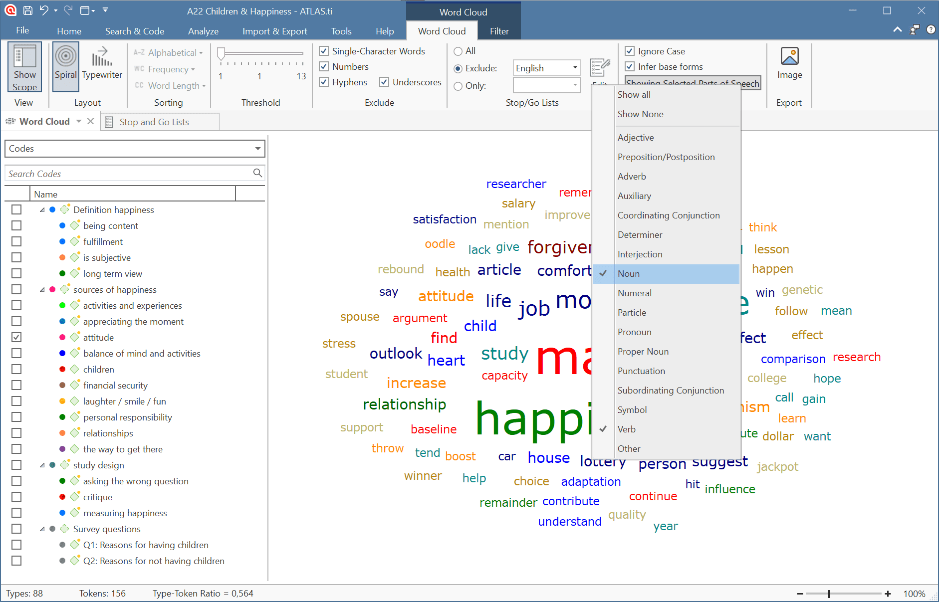 Exploring coded data with Word Clouds / Word Lists