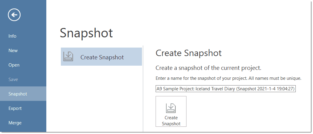 Creating a Project Snapshot