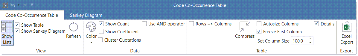 Code Co-occurrence Table ribbon