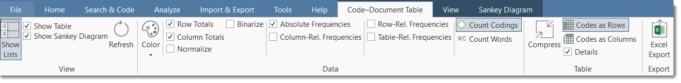 Code-Document Table Options