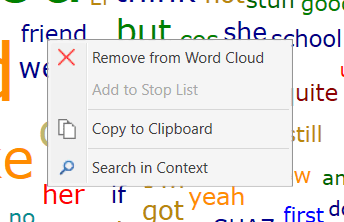 Word Cloud context menu options