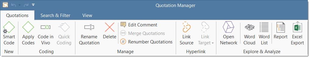 ATLAS.ti Quotation Manager ribbon