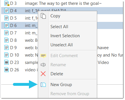 Create document group via context menu