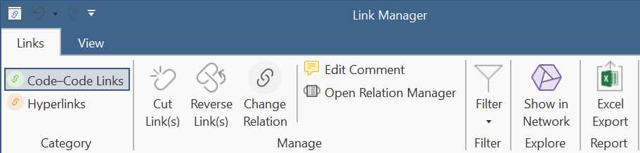 ATLAS.ti Link Manager ribbon