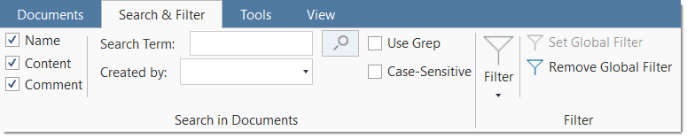 Search & Filter tab in Managers