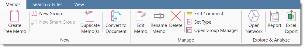 Options in the Memo Manager