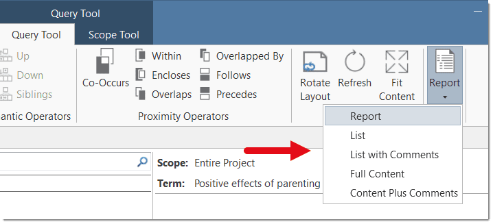 Additional report options in the query tool