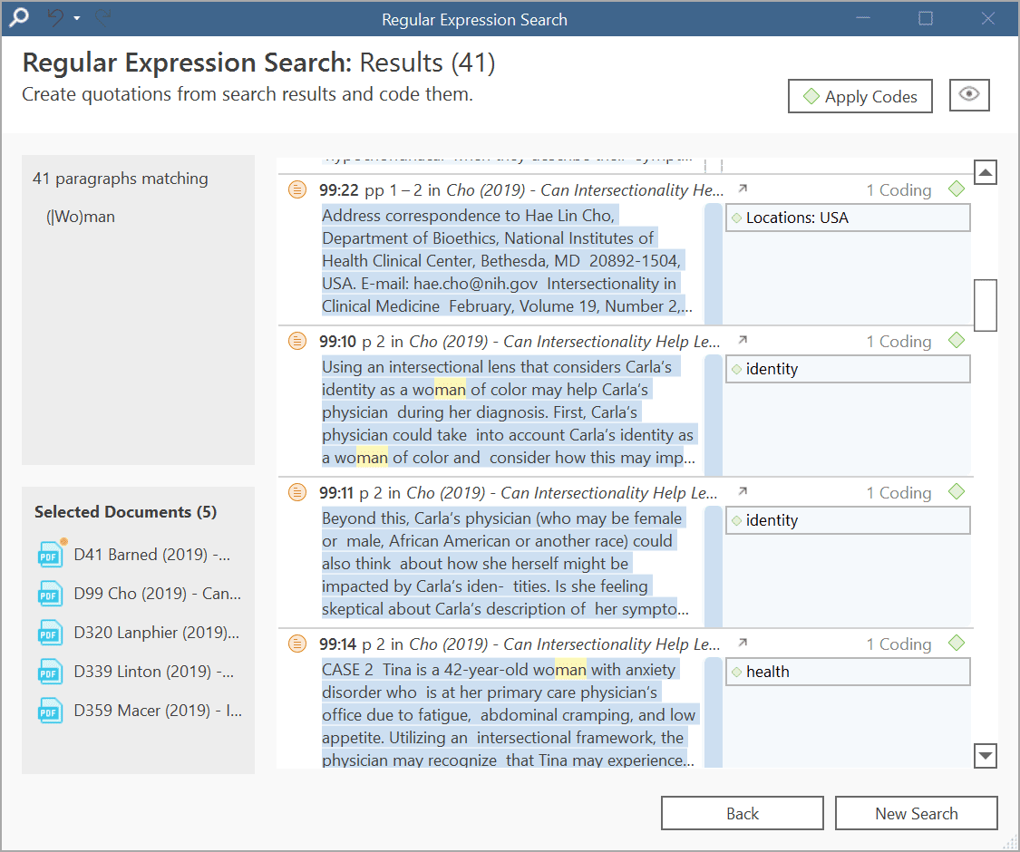 Regular Expression Search Results