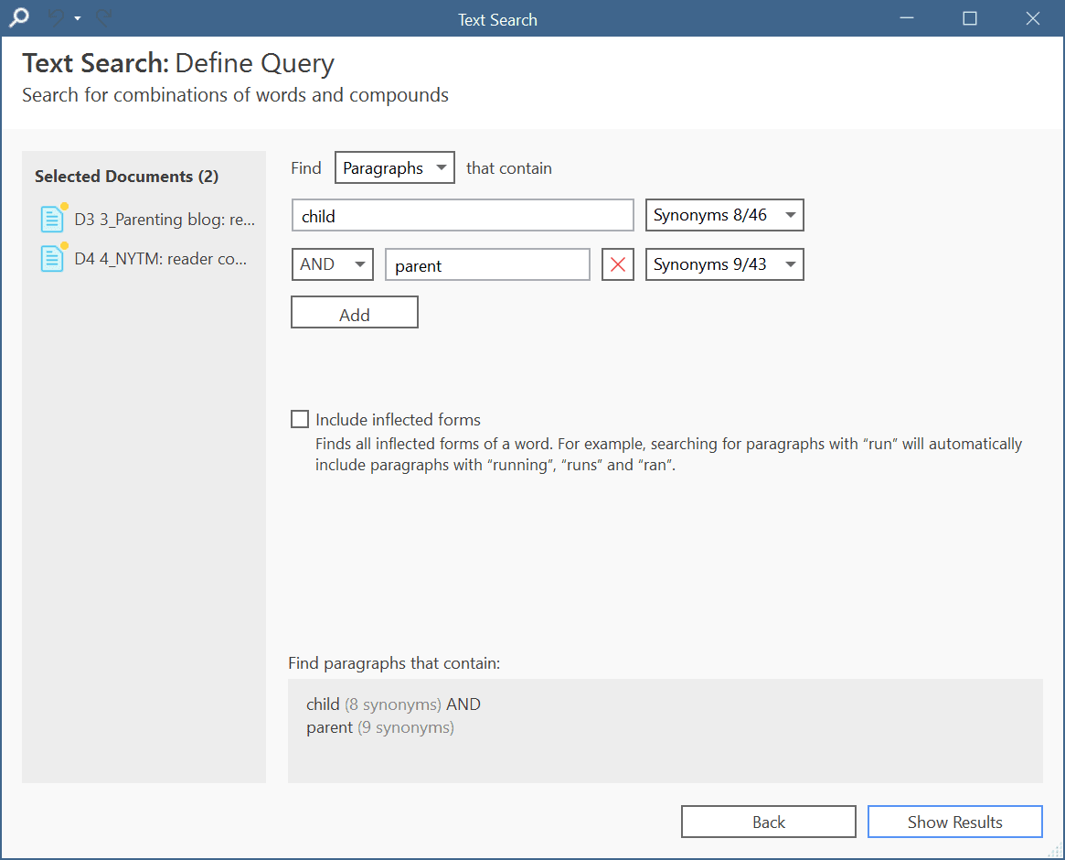 Define a Query for the Text Search