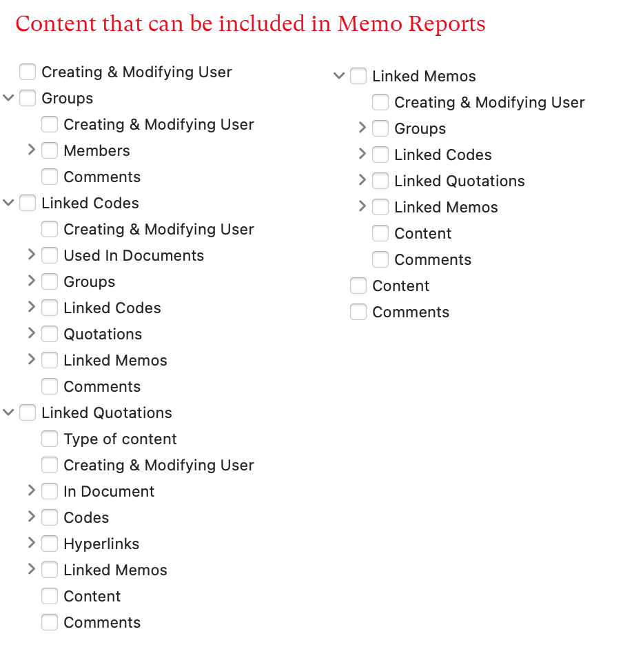 Optional Content for Memo Reports