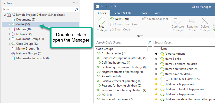Double-click to open a manager
