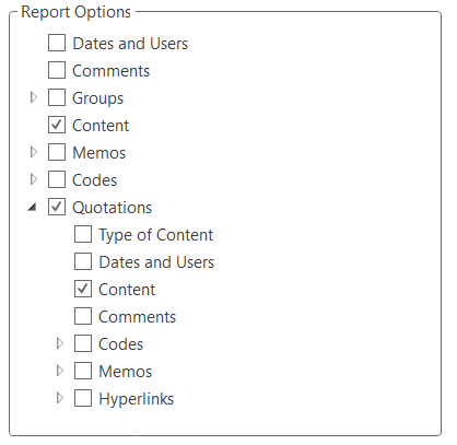 Select what to include in the report