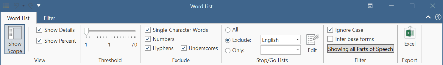 Word list ribbon