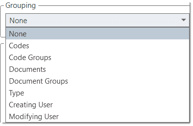Grouping options for reports